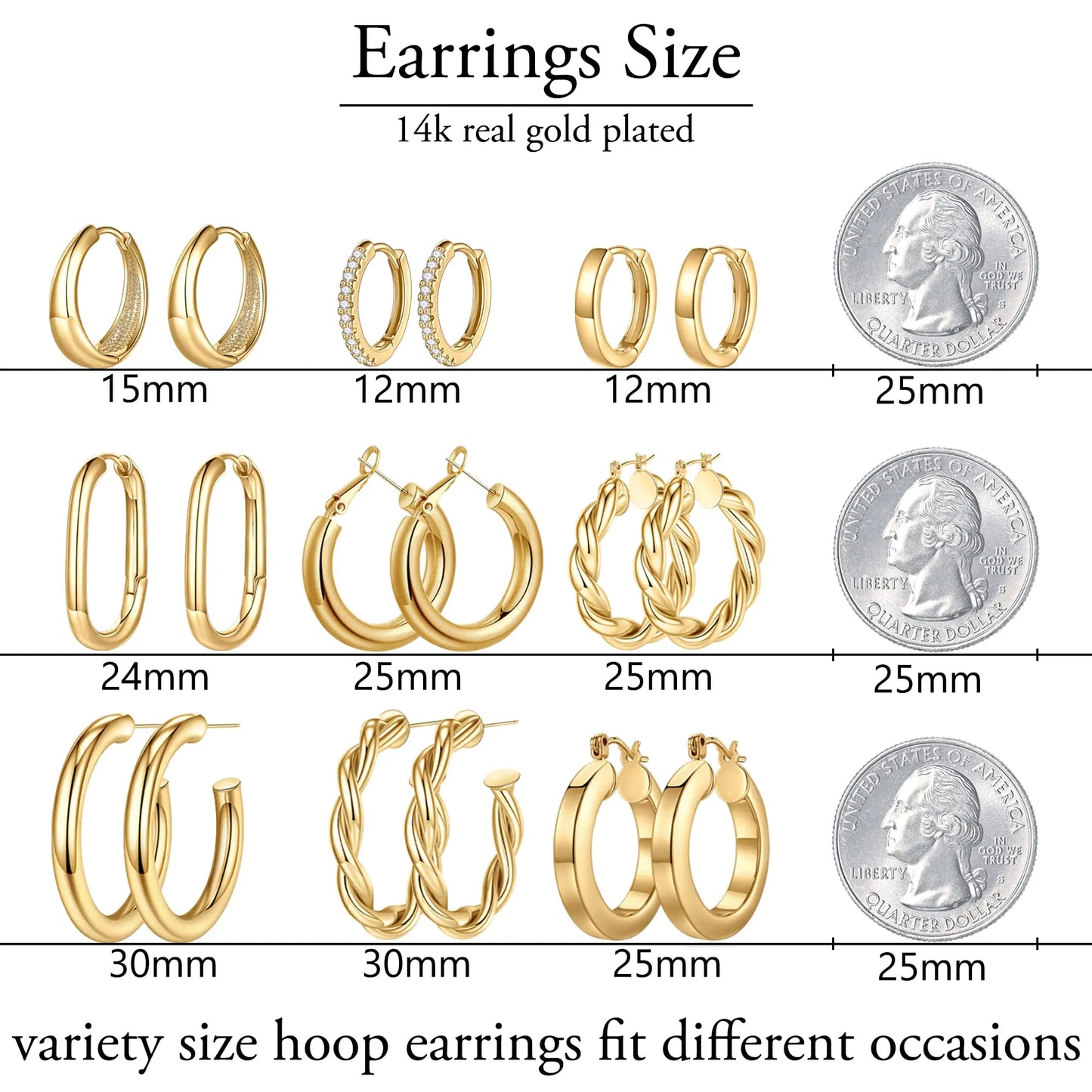 14K Gold Plated Hoop Earring Set