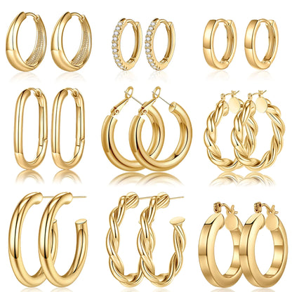 14K Gold Plated Hoop Earring Set